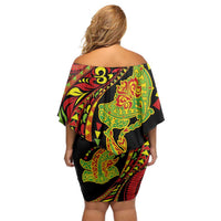 Hawaiian Manta Ray and Hammerhead Shark Tribal Tattoo Family Matching Off Shoulder Short Dress and Hawaiian Shirt with Polynesian Tribal Pattern Kanaka Maoli Flag Color LT03 - Polynesian Pride