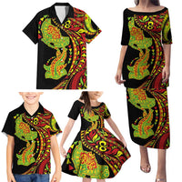 Hawaiian Manta Ray and Hammerhead Shark Tribal Tattoo Family Matching Puletasi and Hawaiian Shirt with Polynesian Tribal Pattern Kanaka Maoli Flag Color LT03 - Polynesian Pride