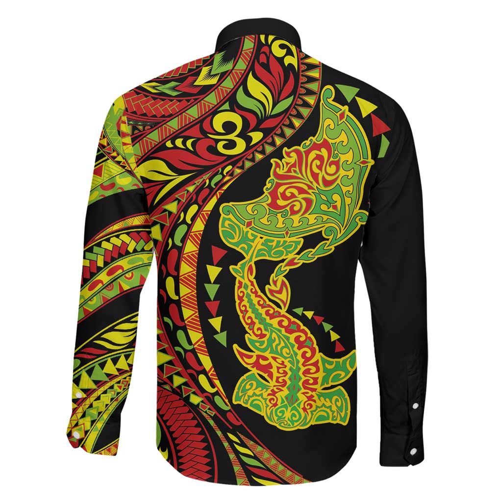 Hawaiian Manta Ray and Hammerhead Shark Tribal Tattoo Family Matching Puletasi and Hawaiian Shirt with Polynesian Tribal Pattern Kanaka Maoli Flag Color LT03 - Polynesian Pride
