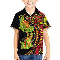 Hawaiian Manta Ray and Hammerhead Shark Tribal Tattoo Family Matching Puletasi and Hawaiian Shirt with Polynesian Tribal Pattern Kanaka Maoli Flag Color LT03 Son's Shirt Multicolor - Polynesian Pride
