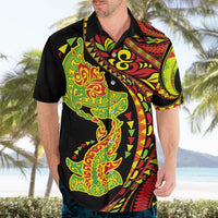 Hawaiian Manta Ray and Hammerhead Shark Tribal Tattoo Hawaiian Shirt with Polynesian Tribal Pattern Kanaka Maoli Flag Color LT03 - Polynesian Pride