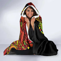 Hawaiian Manta Ray and Hammerhead Shark Tribal Tattoo Hooded Blanket with Polynesian Tribal Pattern Kanaka Maoli Flag Color LT03 - Polynesian Pride