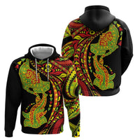 Hawaiian Manta Ray and Hammerhead Shark Tribal Tattoo Hoodie with Polynesian Tribal Pattern Kanaka Maoli Flag Color LT03 - Polynesian Pride