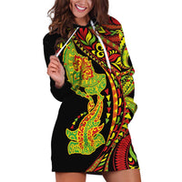 Hawaiian Manta Ray and Hammerhead Shark Tribal Tattoo Hoodie Dress with Polynesian Tribal Pattern Kanaka Maoli Flag Color LT03 Multicolor - Polynesian Pride