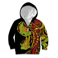 Hawaiian Manta Ray and Hammerhead Shark Tribal Tattoo Kid Hoodie with Polynesian Tribal Pattern Kanaka Maoli Flag Color LT03 Zip Hoodie Multicolor - Polynesian Pride