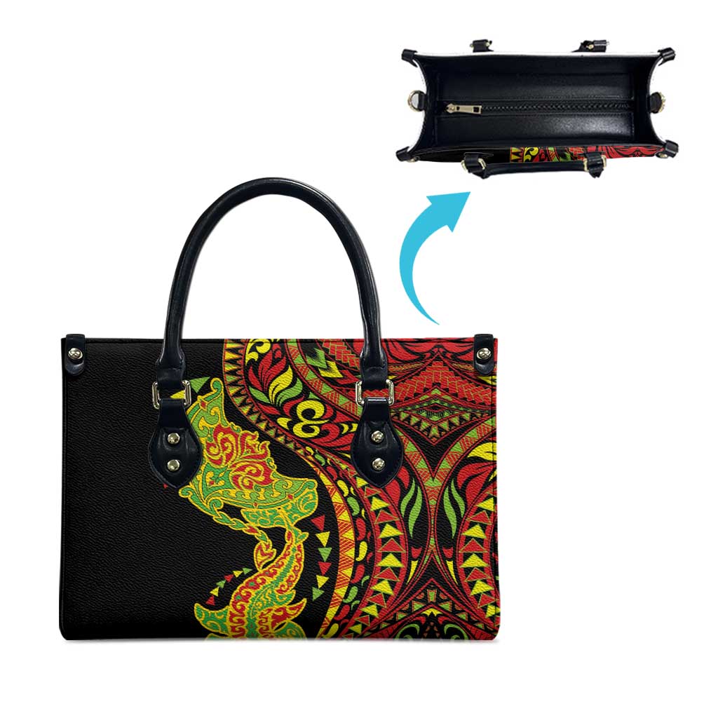 Hawaiian Manta Ray and Hammerhead Shark Tribal Tattoo Leather Bag with Polynesian Tribal Pattern Kanaka Maoli Flag Color LT03 - Polynesian Pride