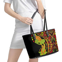 Hawaiian Manta Ray and Hammerhead Shark Tribal Tattoo Leather Tote Bag with Polynesian Tribal Pattern Kanaka Maoli Flag Color LT03 - Polynesian Pride