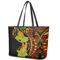 Hawaiian Manta Ray and Hammerhead Shark Tribal Tattoo Leather Tote Bag with Polynesian Tribal Pattern Kanaka Maoli Flag Color LT03 - Polynesian Pride
