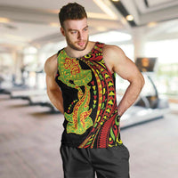Hawaiian Manta Ray and Hammerhead Shark Tribal Tattoo Men Tank Top with Polynesian Tribal Pattern Kanaka Maoli Flag Color LT03 Multicolor - Polynesian Pride
