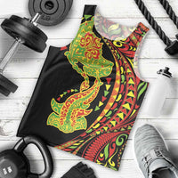 Hawaiian Manta Ray and Hammerhead Shark Tribal Tattoo Men Tank Top with Polynesian Tribal Pattern Kanaka Maoli Flag Color LT03 - Polynesian Pride