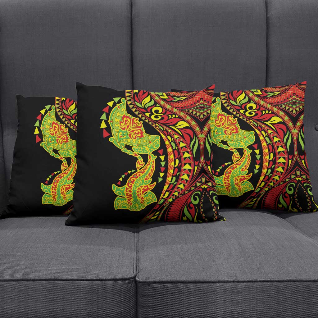 Hawaiian Manta Ray and Hammerhead Shark Tribal Tattoo Pillow Cover with Polynesian Tribal Pattern Kanaka Maoli Flag Color LT03 - Polynesian Pride