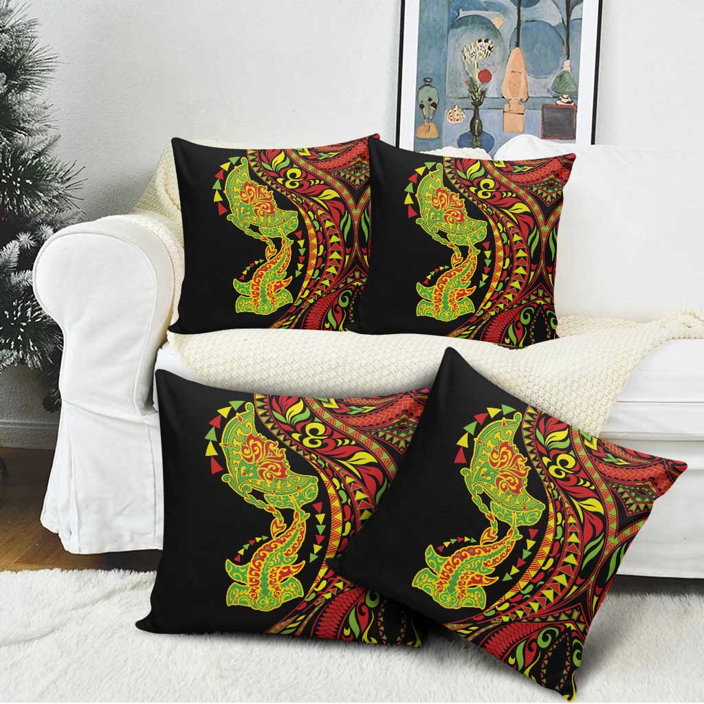 Hawaiian Manta Ray and Hammerhead Shark Tribal Tattoo Pillow Cover with Polynesian Tribal Pattern Kanaka Maoli Flag Color LT03 - Polynesian Pride