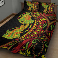 Hawaiian Manta Ray and Hammerhead Shark Tribal Tattoo Quilt Bed Set with Polynesian Tribal Pattern Kanaka Maoli Flag Color LT03 - Polynesian Pride
