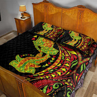 Hawaiian Manta Ray and Hammerhead Shark Tribal Tattoo Quilt Bed Set with Polynesian Tribal Pattern Kanaka Maoli Flag Color LT03 - Polynesian Pride