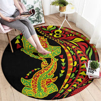 Hawaiian Manta Ray and Hammerhead Shark Tribal Tattoo Round Carpet with Polynesian Tribal Pattern Kanaka Maoli Flag Color LT03 - Polynesian Pride