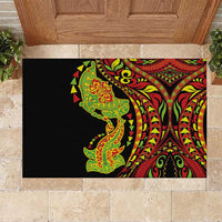 Hawaiian Manta Ray and Hammerhead Shark Tribal Tattoo Rubber Doormat with Polynesian Tribal Pattern Kanaka Maoli Flag Color LT03 Multicolor - Polynesian Pride