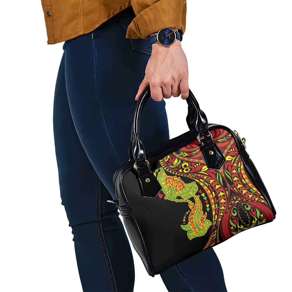 Hawaiian Manta Ray and Hammerhead Shark Tribal Tattoo Shoulder Handbag with Polynesian Tribal Pattern Kanaka Maoli Flag Color LT03 - Polynesian Pride