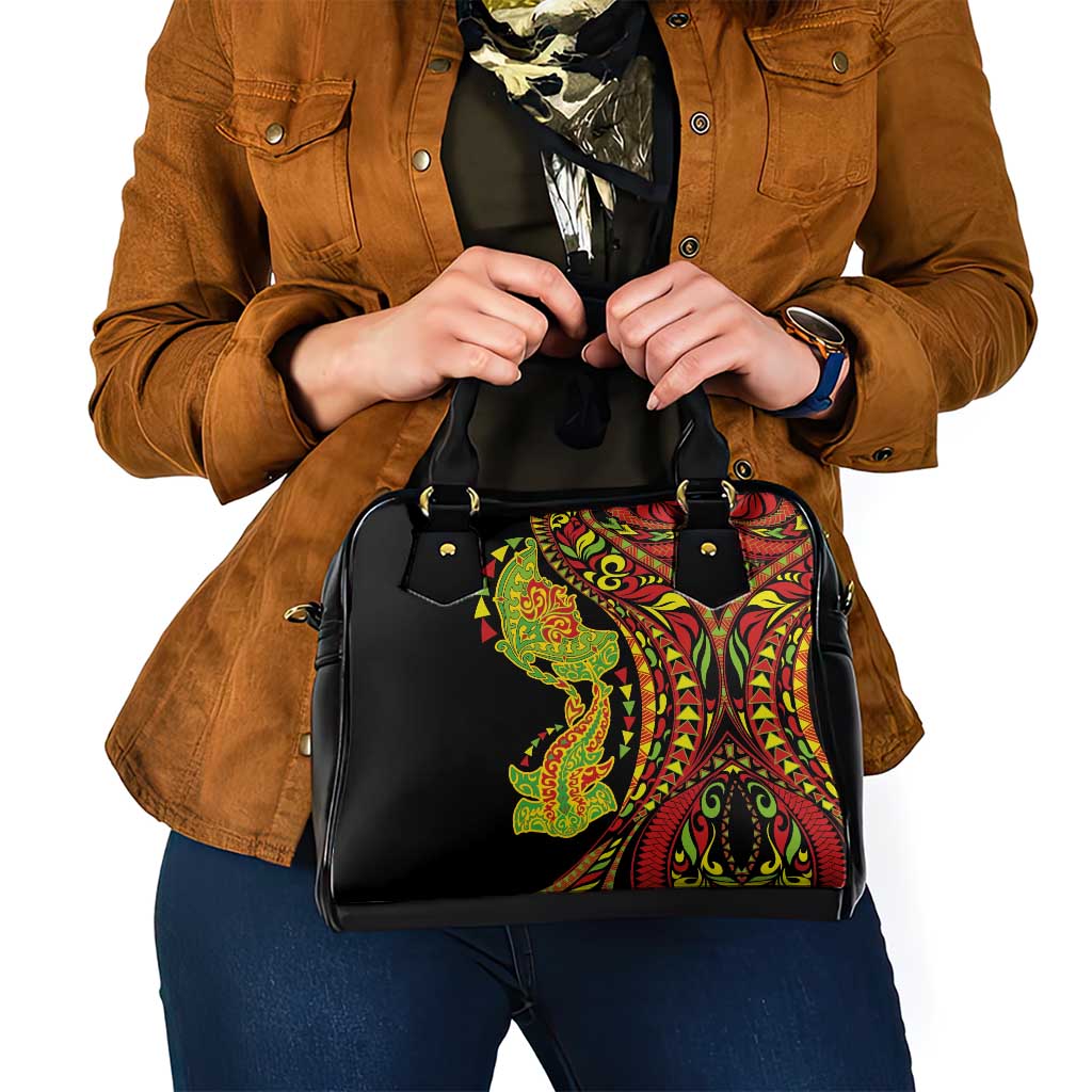 Hawaiian Manta Ray and Hammerhead Shark Tribal Tattoo Shoulder Handbag with Polynesian Tribal Pattern Kanaka Maoli Flag Color LT03 - Polynesian Pride