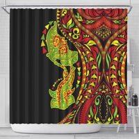 Hawaiian Manta Ray and Hammerhead Shark Tribal Tattoo Shower Curtain with Polynesian Tribal Pattern Kanaka Maoli Flag Color LT03 - Polynesian Pride