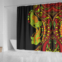 Hawaiian Manta Ray and Hammerhead Shark Tribal Tattoo Shower Curtain with Polynesian Tribal Pattern Kanaka Maoli Flag Color LT03 - Polynesian Pride