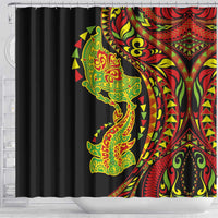 Hawaiian Manta Ray and Hammerhead Shark Tribal Tattoo Shower Curtain with Polynesian Tribal Pattern Kanaka Maoli Flag Color LT03 - Polynesian Pride