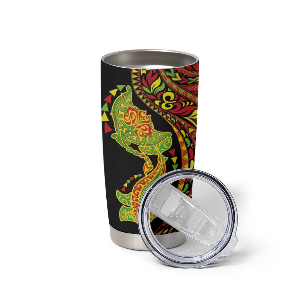 Hawaiian Manta Ray and Hammerhead Shark Tribal Tattoo Tumbler Cup with Polynesian Tribal Pattern Kanaka Maoli Flag Color LT03 - Polynesian Pride