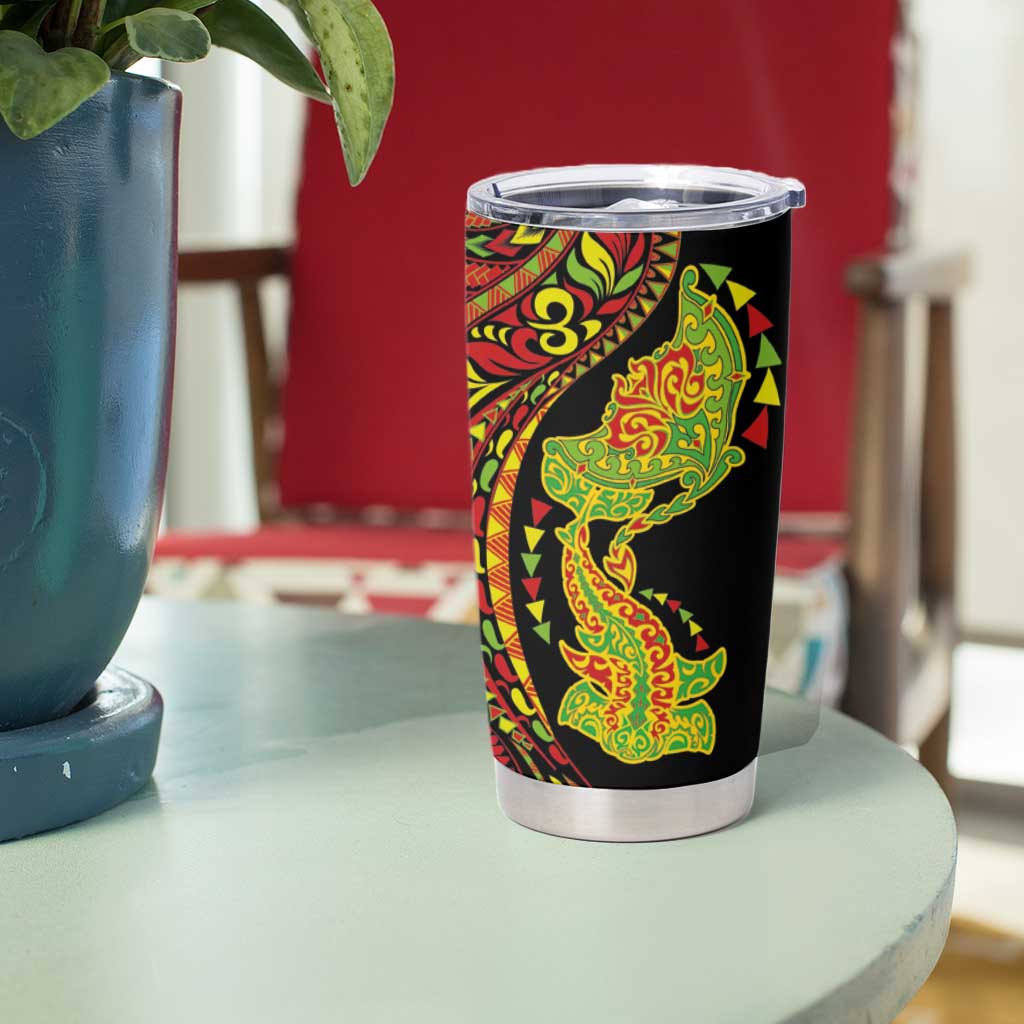 Hawaiian Manta Ray and Hammerhead Shark Tribal Tattoo Tumbler Cup with Polynesian Tribal Pattern Kanaka Maoli Flag Color LT03 - Polynesian Pride