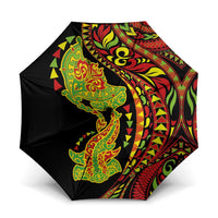 Hawaiian Manta Ray and Hammerhead Shark Tribal Tattoo Umbrella with Polynesian Tribal Pattern Kanaka Maoli Flag Color LT03 One Size Folded 11.42 inch Opened Diameter 37.4 inch Multicolor - Polynesian Pride