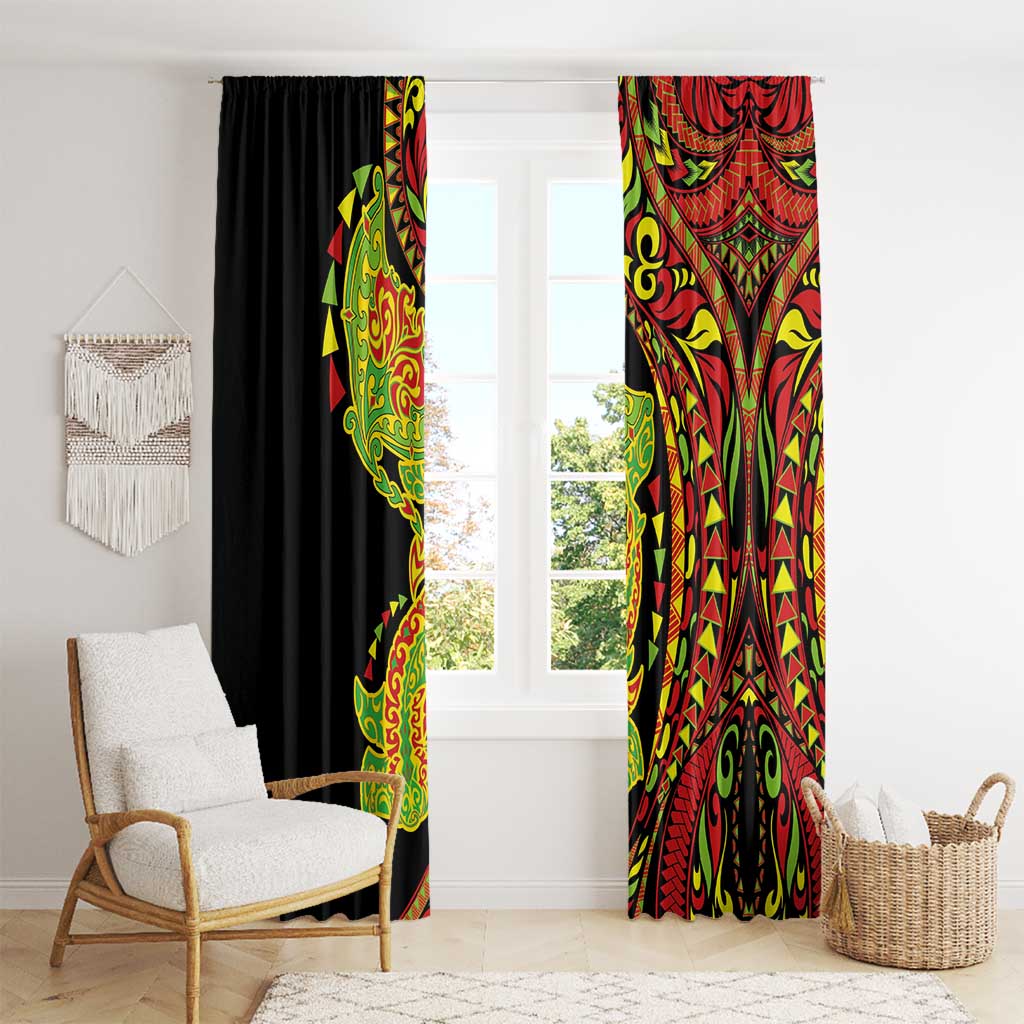Hawaiian Manta Ray and Hammerhead Shark Tribal Tattoo Window Curtain with Polynesian Tribal Pattern Kanaka Maoli Flag Color LT03 - Polynesian Pride