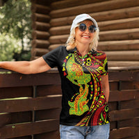Hawaiian Manta Ray and Hammerhead Shark Tribal Tattoo Women Polo Shirt with Polynesian Tribal Pattern Kanaka Maoli Flag Color LT03 - Polynesian Pride