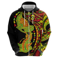 Hawaiian Manta Ray and Hammerhead Shark Tribal Tattoo Zip Hoodie with Polynesian Tribal Pattern Kanaka Maoli Flag Color LT03 - Polynesian Pride