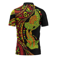 Hawaiian Manta Ray and Hammerhead Shark Tribal Tattoo Zipper Polo Shirt with Polynesian Tribal Pattern Kanaka Maoli Flag Color LT03 - Polynesian Pride