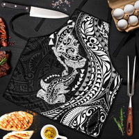 Hawaiian Manta Ray and Hammerhead Shark Tribal Tattoo Apron with Polynesian Tribal Pattern Black-White Color