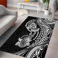 Hawaiian Manta Ray and Hammerhead Shark Tribal Tattoo Area Rug with Polynesian Tribal Pattern Black-White Color