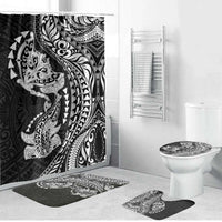 Hawaiian Manta Ray and Hammerhead Shark Tribal Tattoo Bathroom Set with Polynesian Tribal Pattern Black-White Color