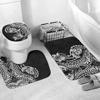 Hawaiian Manta Ray and Hammerhead Shark Tribal Tattoo Bathroom Set with Polynesian Tribal Pattern Black-White Color