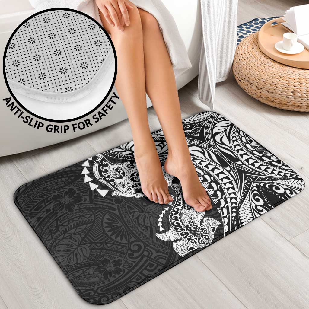 Hawaiian Manta Ray and Hammerhead Shark Tribal Tattoo Bathroom Set with Polynesian Tribal Pattern Black-White Color