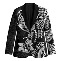 Hawaiian Manta Ray and Hammerhead Shark Tribal Tattoo Blazer with Polynesian Tribal Pattern Black-White Color