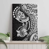 Hawaiian Manta Ray and Hammerhead Shark Tribal Tattoo Canvas Wall Art with Polynesian Tribal Pattern Black-White Color