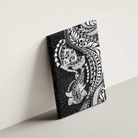 Hawaiian Manta Ray and Hammerhead Shark Tribal Tattoo Canvas Wall Art with Polynesian Tribal Pattern Black-White Color