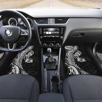 Hawaiian Manta Ray and Hammerhead Shark Tribal Tattoo Car Mats with Polynesian Tribal Pattern Black-White Color