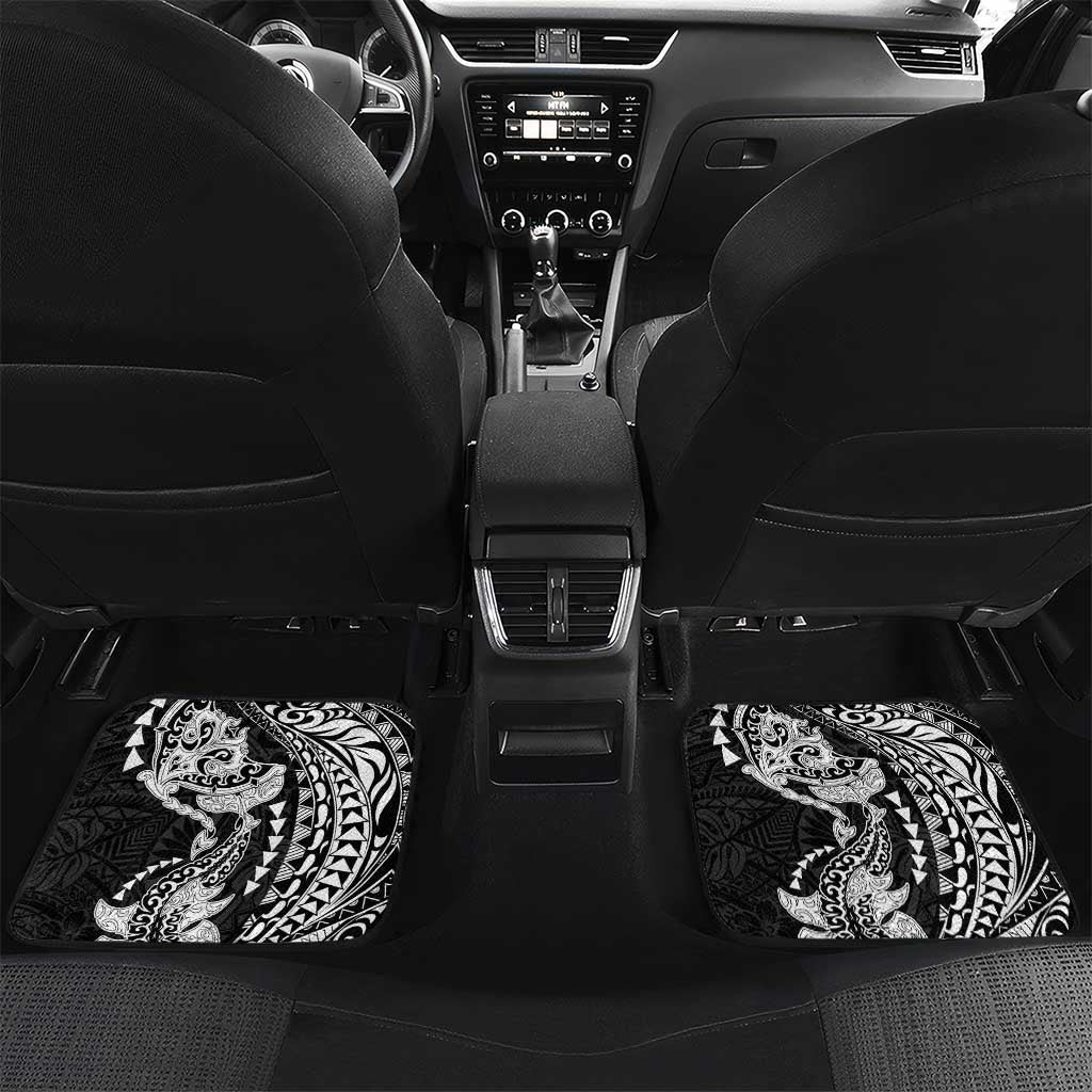 Hawaiian Manta Ray and Hammerhead Shark Tribal Tattoo Car Mats with Polynesian Tribal Pattern Black-White Color