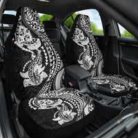Hawaiian Manta Ray and Hammerhead Shark Tribal Tattoo Car Seat Cover with Polynesian Tribal Pattern Black-White Color