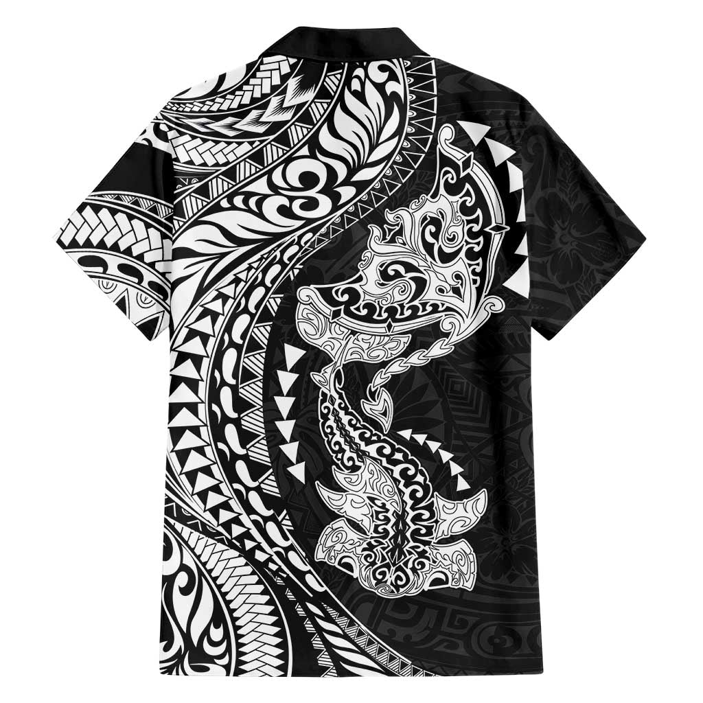 Hawaiian Manta Ray and Hammerhead Shark Tribal Tattoo Family Matching Mermaid Dress and Hawaiian Shirt with Polynesian Tribal Pattern Black-White Color LT03 - Polynesian Pride
