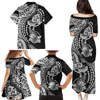 Hawaiian Manta Ray and Hammerhead Shark Tribal Tattoo Family Matching Puletasi and Hawaiian Shirt with Polynesian Tribal Pattern Black-White Color LT03 - Polynesian Pride