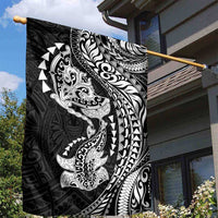 Hawaiian Manta Ray and Hammerhead Shark Tribal Tattoo Garden Flag with Polynesian Tribal Pattern Black-White Color