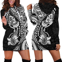 Hawaiian Manta Ray and Hammerhead Shark Tribal Tattoo Hoodie Dress with Polynesian Tribal Pattern Black-White Color LT03 - Polynesian Pride