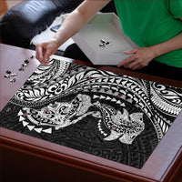 Hawaiian Manta Ray and Hammerhead Shark Tribal Tattoo Puzzle with Polynesian Tribal Pattern Black-White Color
