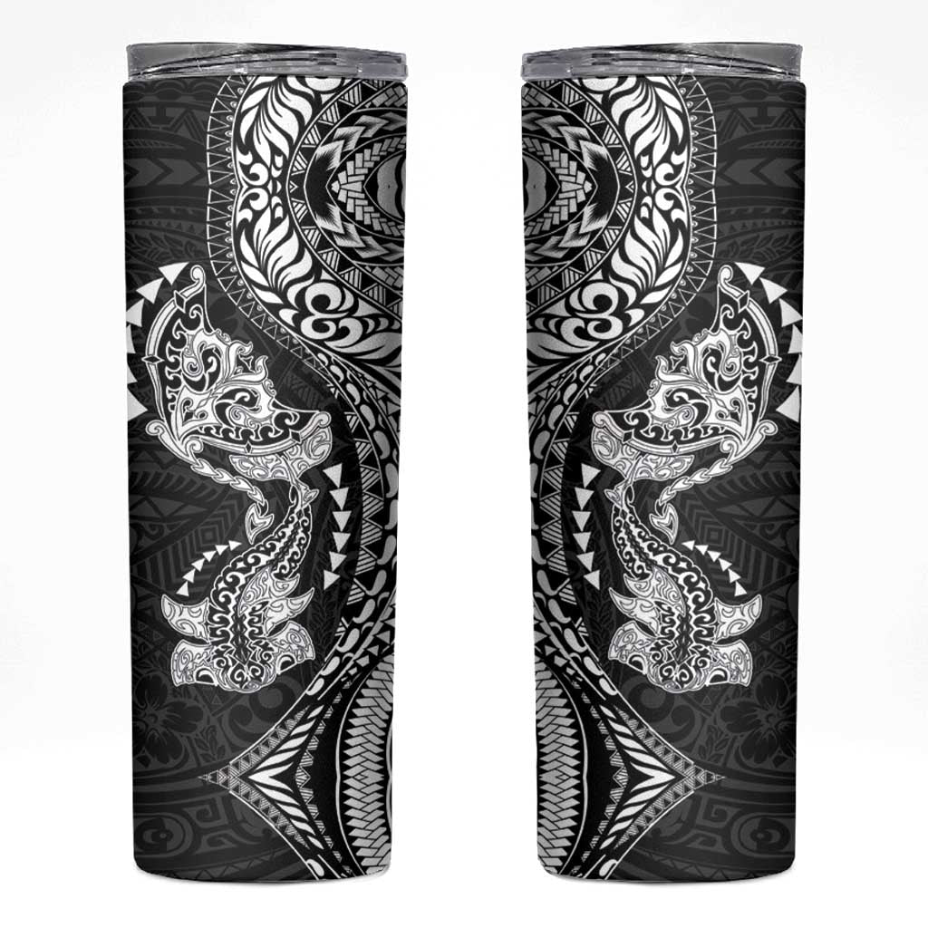 Hawaiian Manta Ray and Hammerhead Shark Tribal Tattoo Skinny Tumbler with Polynesian Tribal Pattern Black-White Color LT03 Multicolor - Polynesian Pride