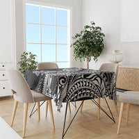 Hawaiian Manta Ray and Hammerhead Shark Tribal Tattoo Tablecloth with Polynesian Tribal Pattern Black-White Color